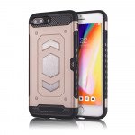 Wholesale iPhone 8 Plus / 7 Plus Metallic Plate Case Work with Magnetic Holder and Card Slot (Rose Gold)